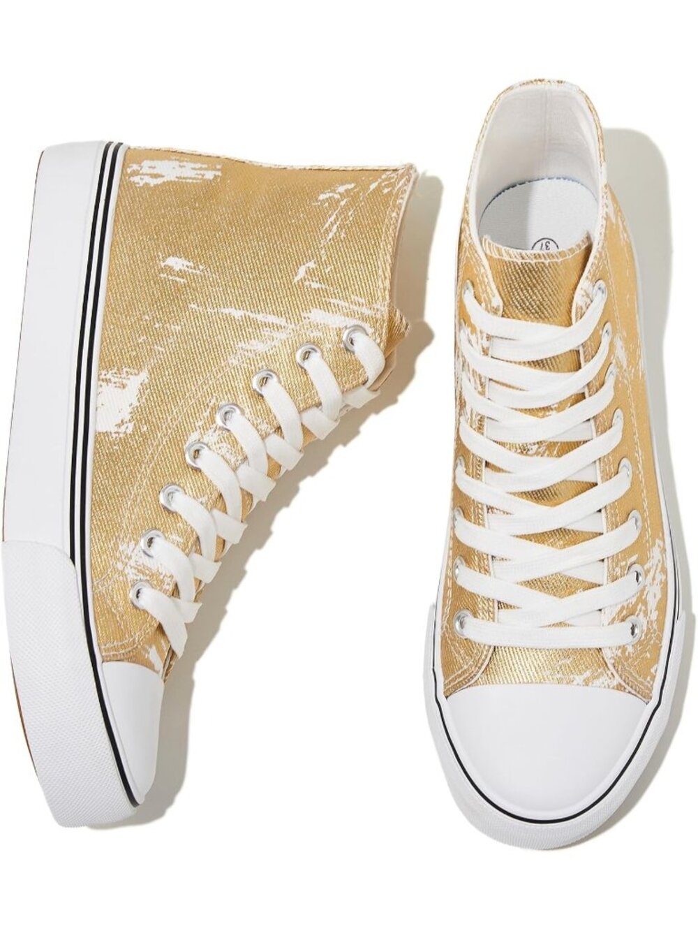 Women's Golden High Top Canva Embroidered Breathable Lace Up Casual Sneakers